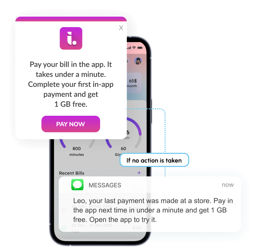 Move subscribers from offline and call-centre payments to the app