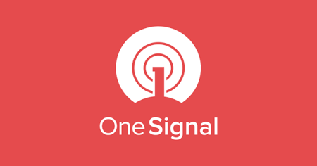 OneSignal logo in white on a red background, featuring a white signal/broadcast icon above the text.